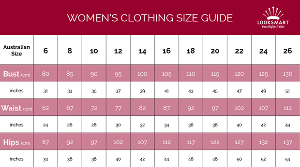 Women's clothing size chart